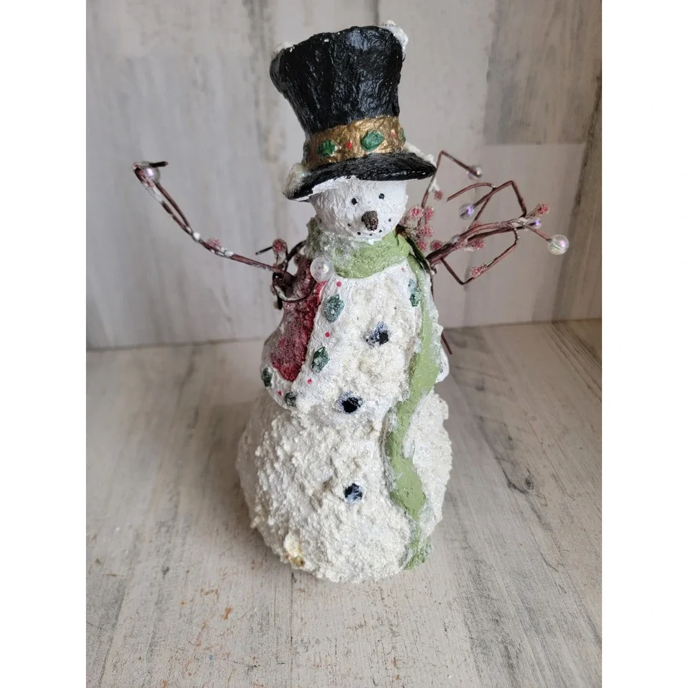Vintage glitter snowman plaster Xmas mistletoe unique pinecone home decor